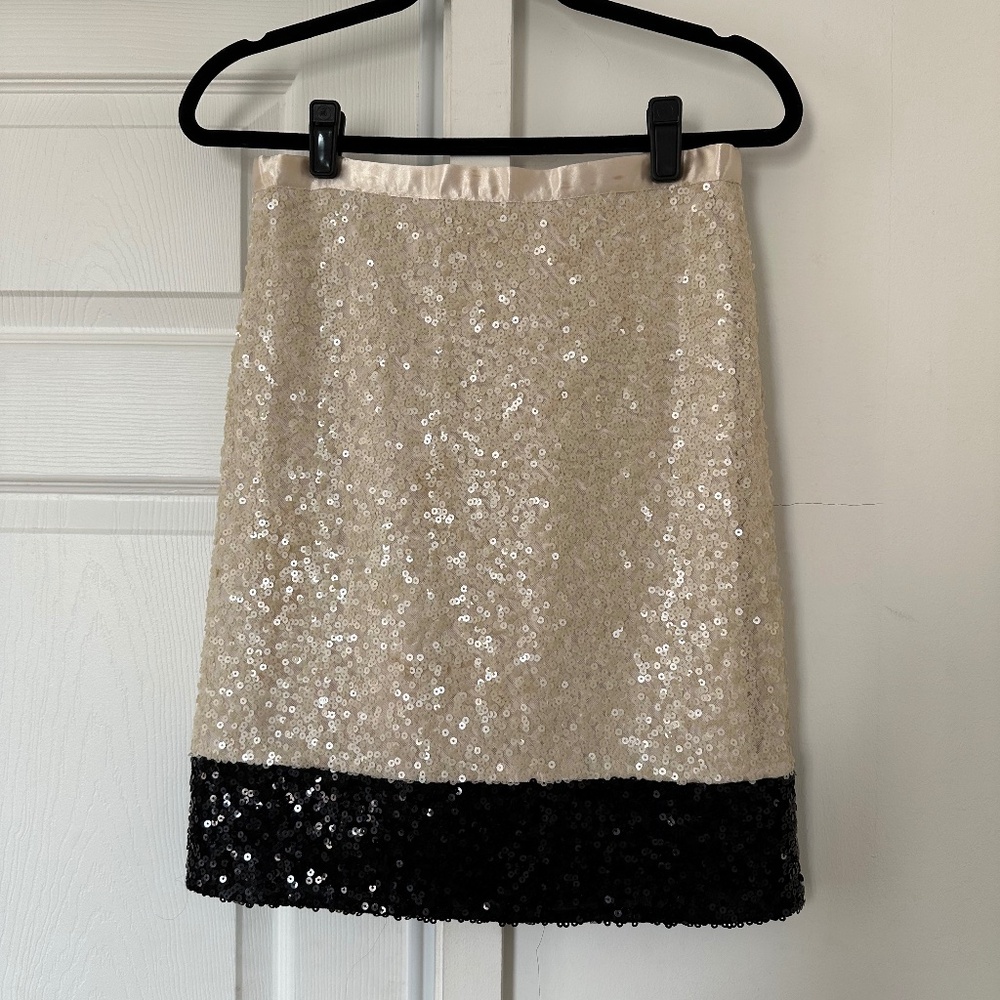 Cream & black JCrew sequin pencil skirt
